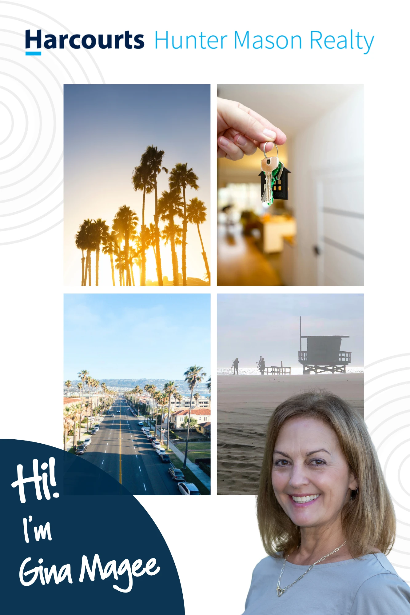 Gina Magee, Harcourts Hunter Mason Realty, with South Bay beach and home photos